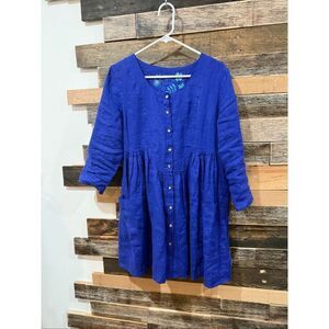 Gudrun Sjoden blue linen top blouse tunic lagenlook size Small
